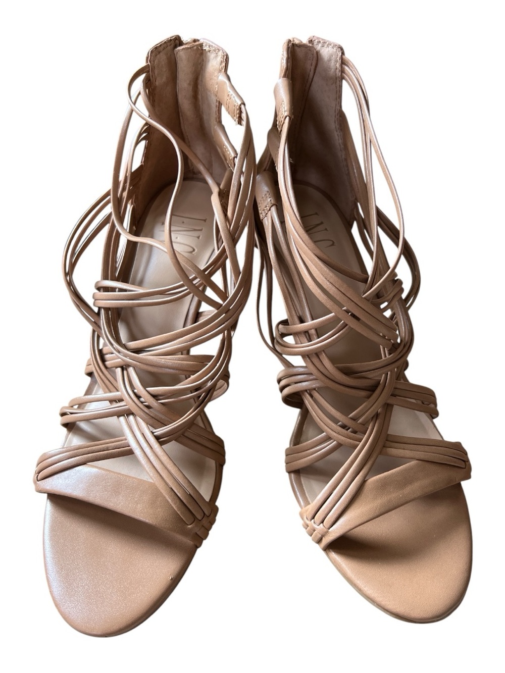 INC International Concepts Nude/Tan Strappy Lace-Up Heels